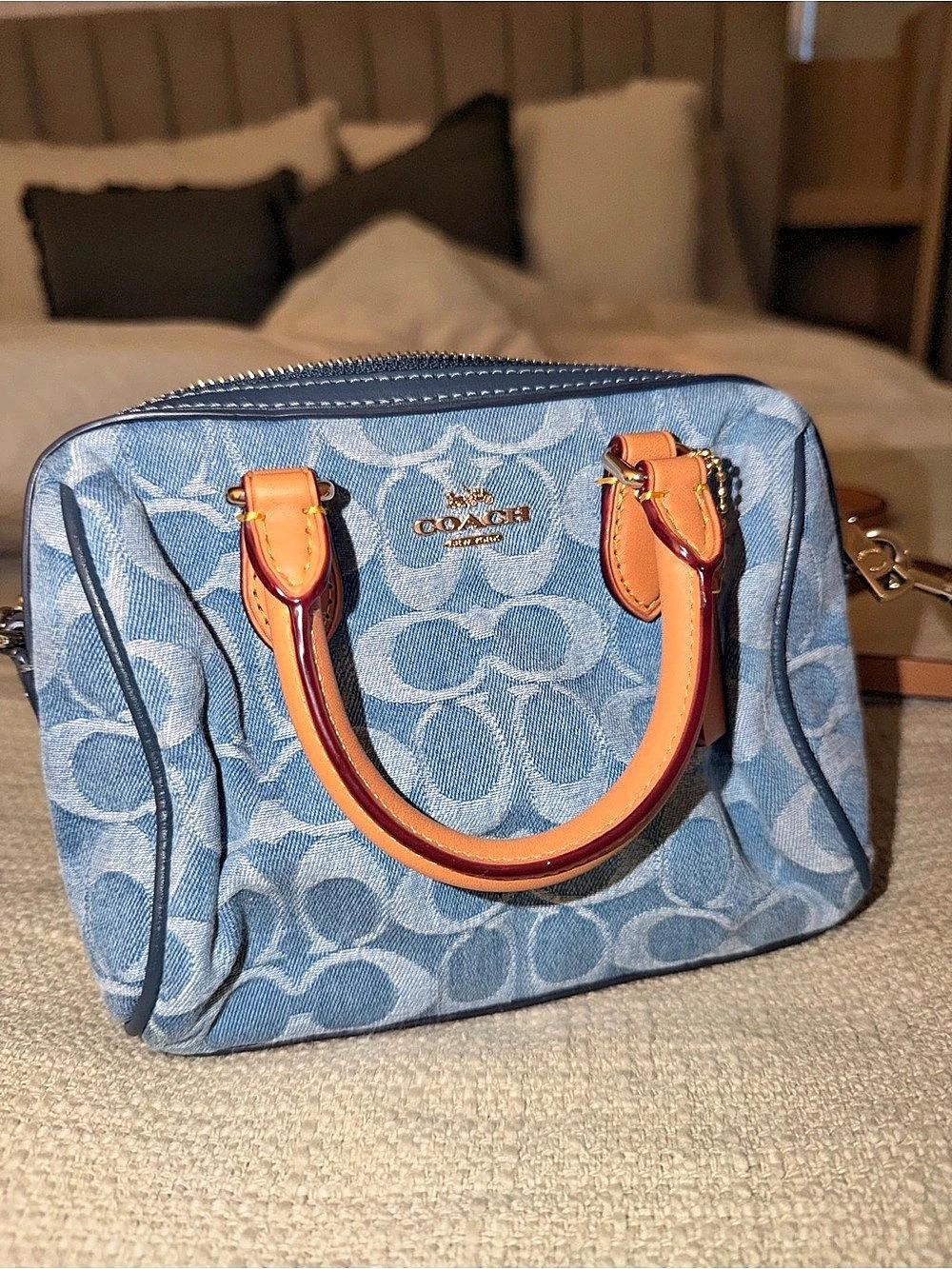 Coach Rowan Satchel in Signature Denim Blue & Brown